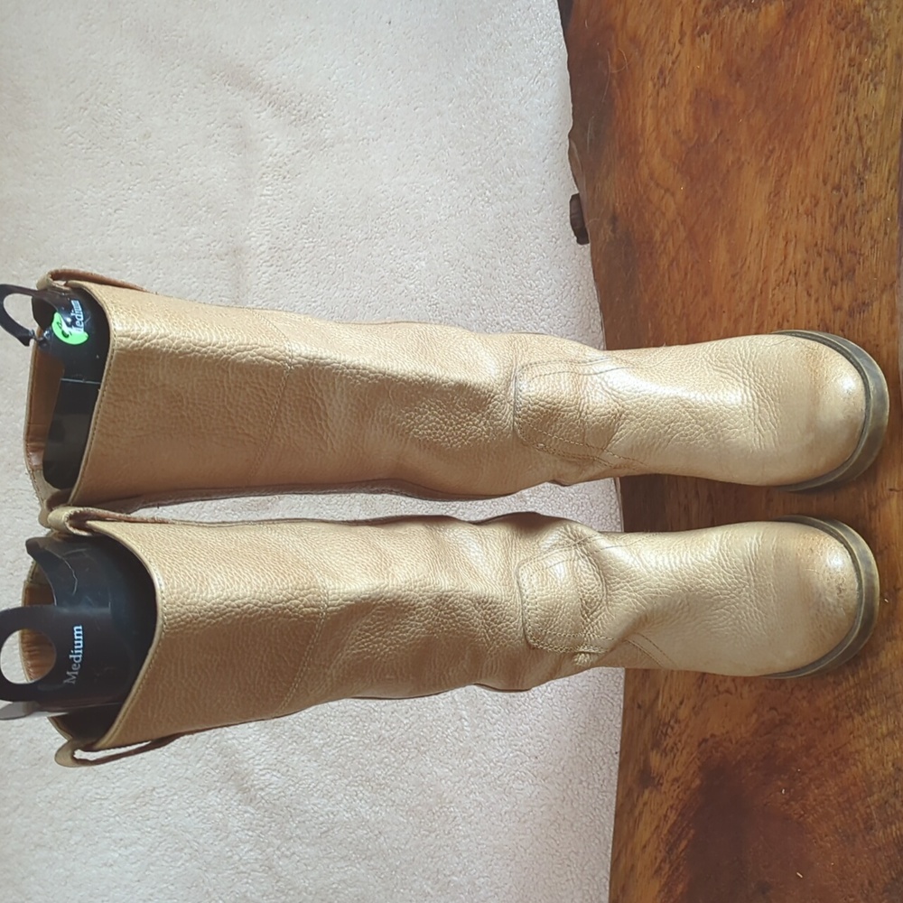 Lucky Brand Hybidcus Beige Pebbled Leather Tall Riding Boots - Picture 4 of 11